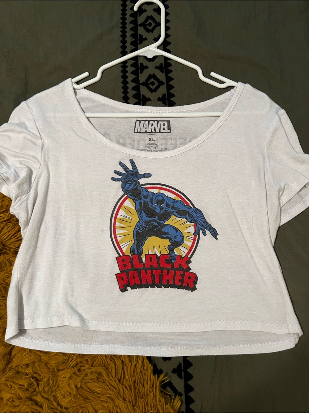 Marvel White Crop Top with Blue & Red Black Panther Graphic